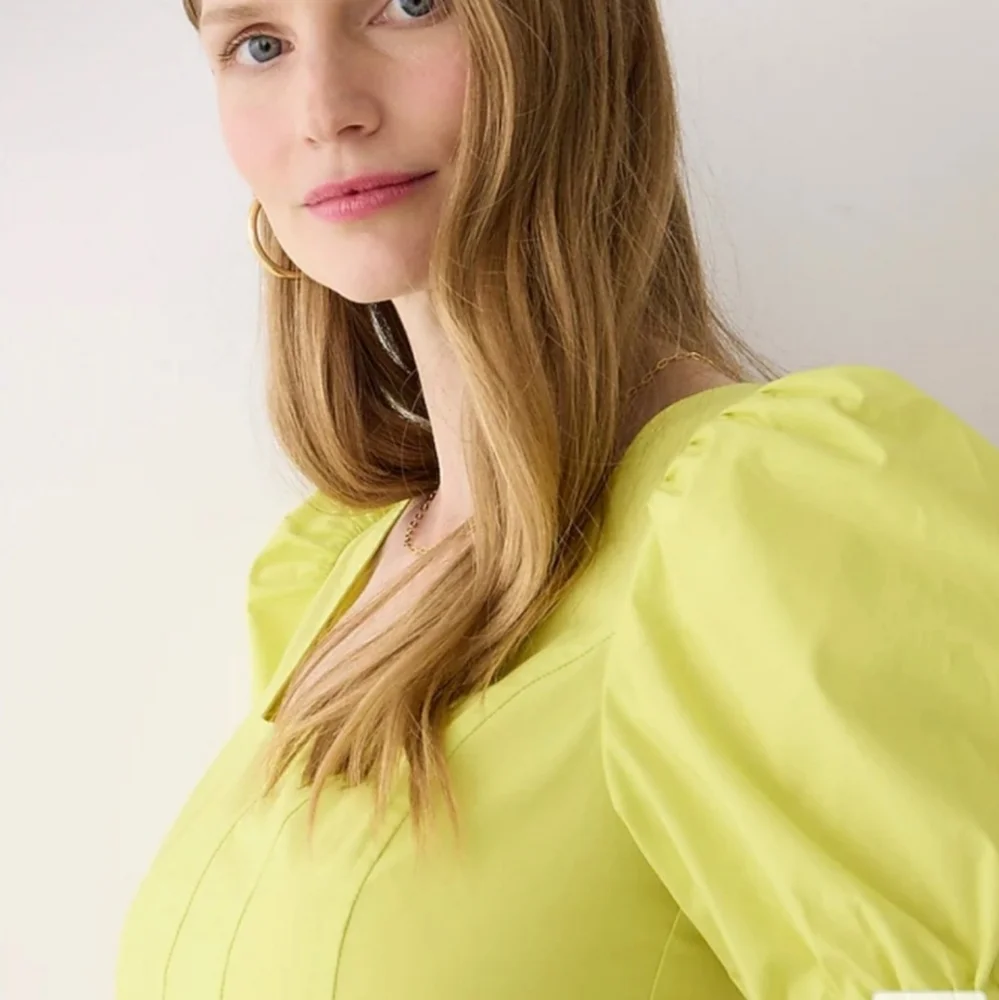 NWT J. Crew Puff Sleeve Squareneck Top in Cotton Poplin Lemon Sorbet Size 8